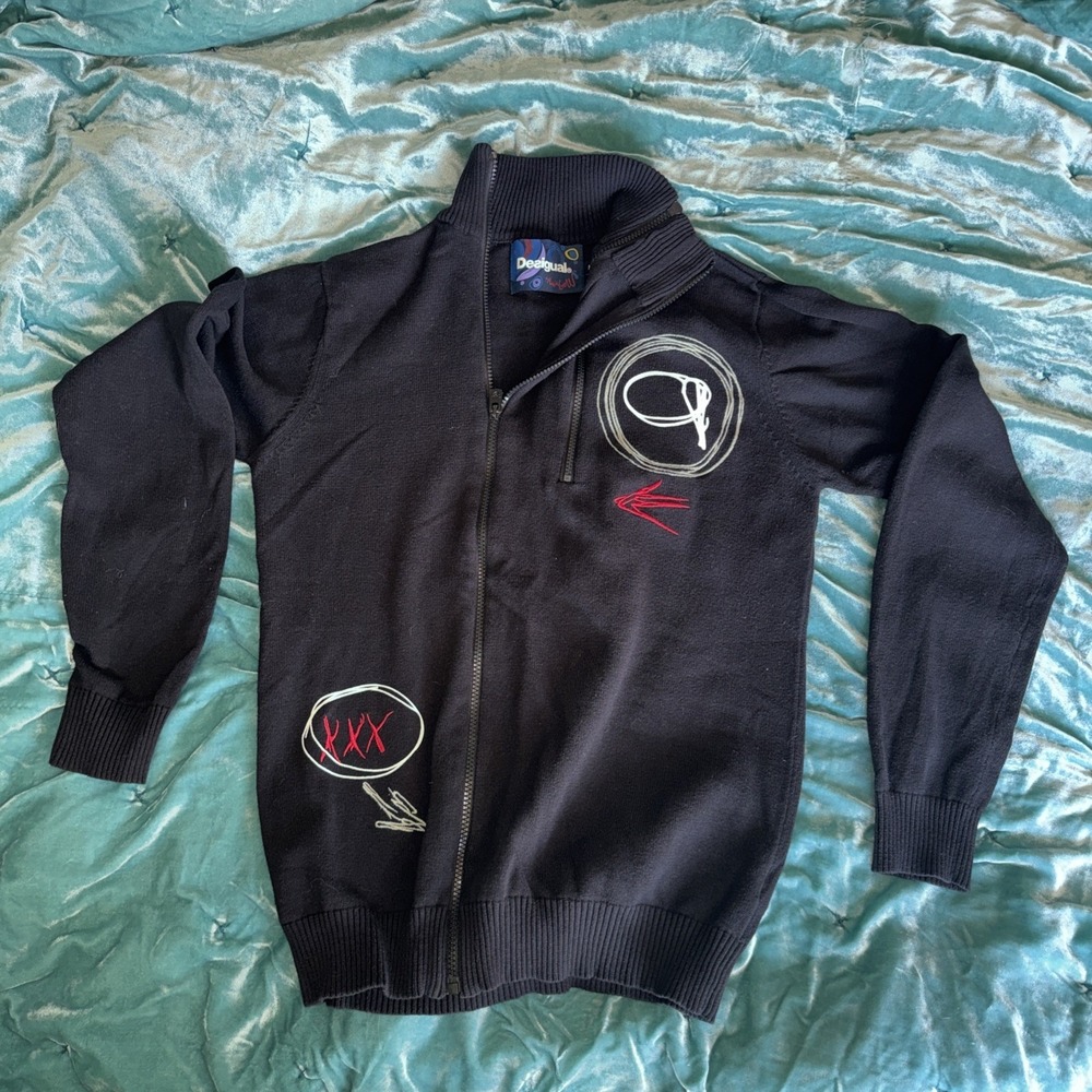 Desigual Rainbow Mens Black High Neck Full Zip Sweater Medium EU M